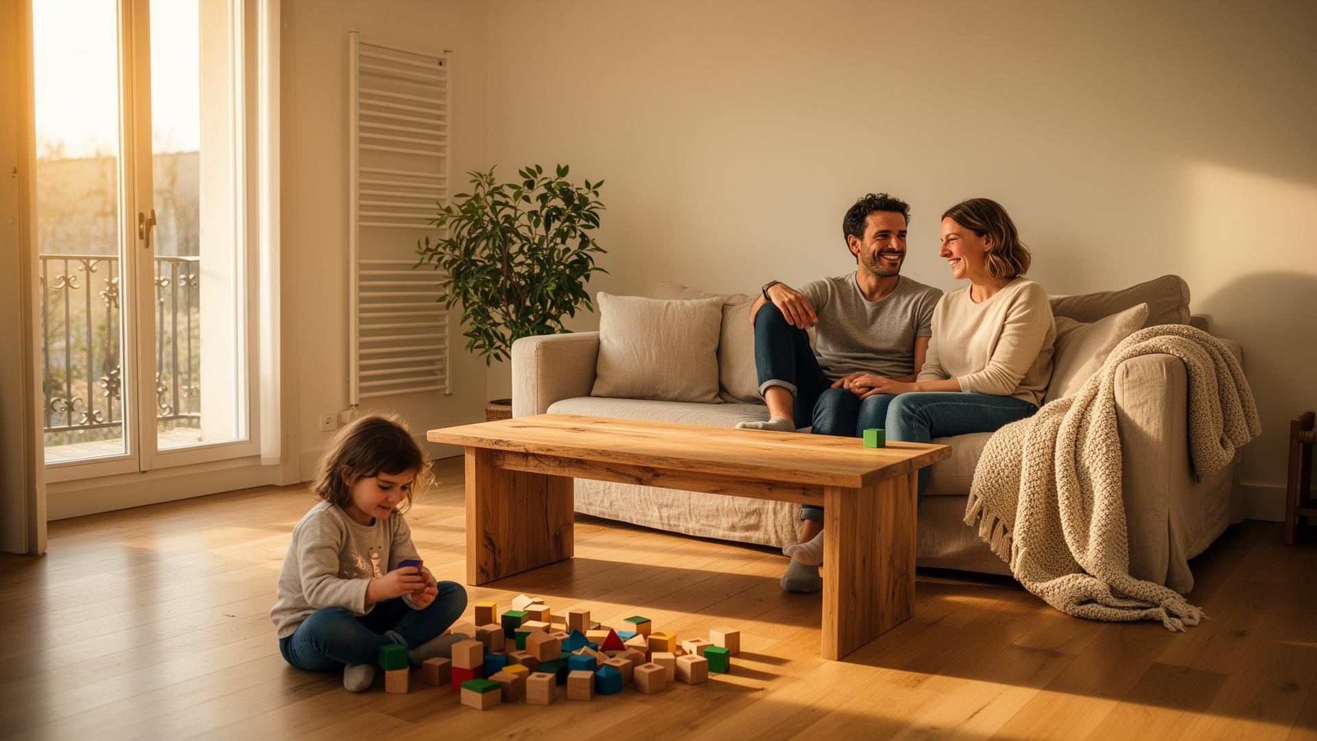 Famille profitant d'une maison rénovée et confortable
